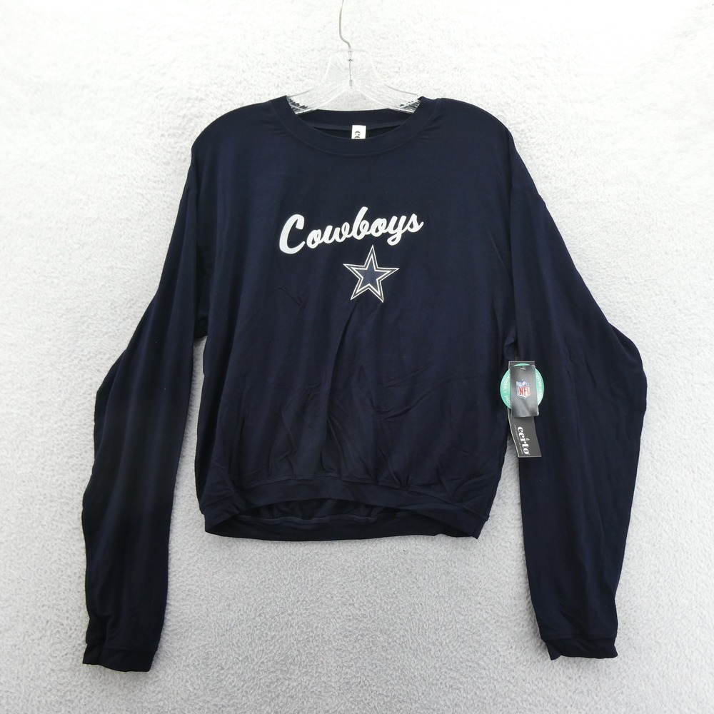 Certo Shirt‎ Womens Medium Dallas Cowboys Navy Blue Long Sleeve Cropped NFL Star